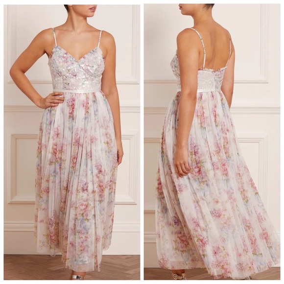 Needle and Thread Floral Wonder Bodice Cami Ankle Gown Moonshine - Picture 1 of 9